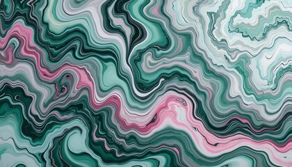 Abstract Swirling Green Pink Marble Design