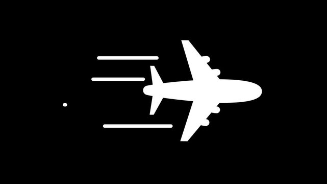Aeroplane icon animation. Flying plane and air currents. Alpha channel and green background. Travelling concept. Hot tours. Airline