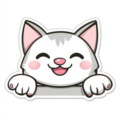 A cute cartoon cat with cute eyes and rosy cheeks, happily peeking over a surface with its paws resting on the edge.