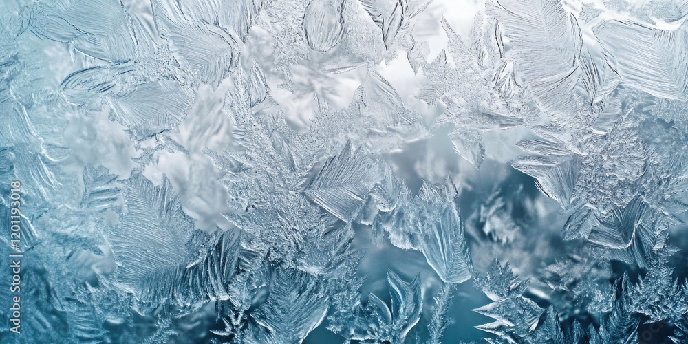 Poster intricate frozen glass texture featuring a frosty pattern in cool blue tones with crystal-like ice f