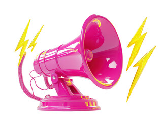 Isolated Pink Megaphone with Lightning Bolts