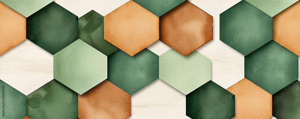 Poster hexagonal watercolor concept. abstract hexagonal pattern with earthy colors for modern design projec