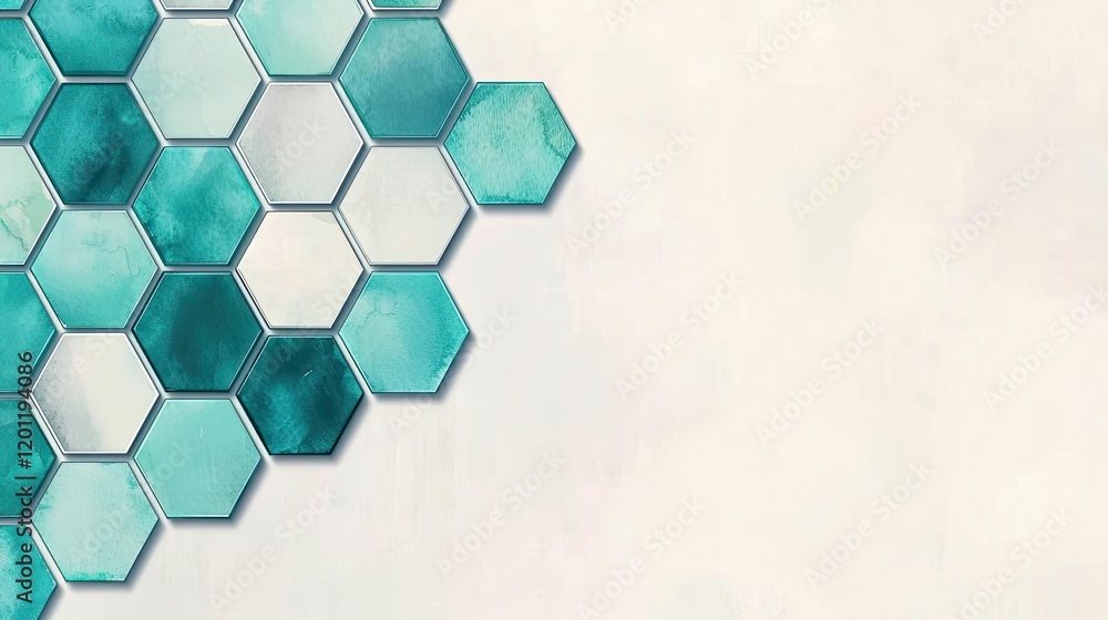 Poster hexagonal watercolor concept. abstract hexagonal pattern with turquoise colors on a light background