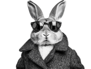 Isolated Rabbit in Tweed Coat and Sunglasses