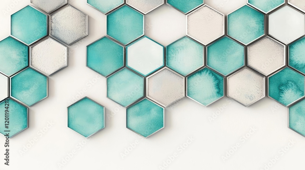 Aufkleber hexagonal watercolor concept. abstract hexagonal pattern in teal and white, ideal for modern design 