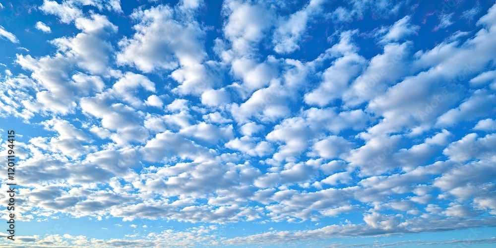 Poster vast blue sky filled with fluffy white clouds creating a serene and tranquil atmosphere with soft su