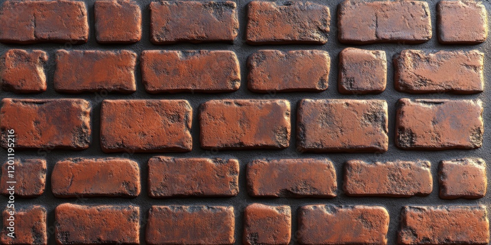 Poster textured red brick block wall with a rustic finish and dark shadows creating depth, positioned seaml