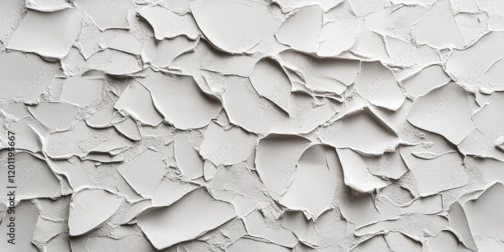Poster textured white surface with irregular gypsum chip patterns in varying shades, creating a modern and 