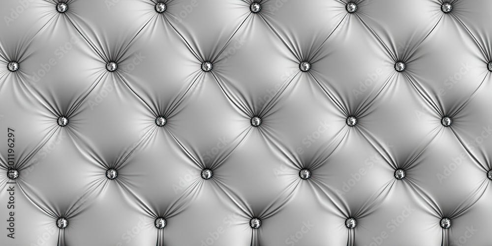 Poster silver gray tufted leather texture with circular buttons arranged in a grid pattern creating a luxur