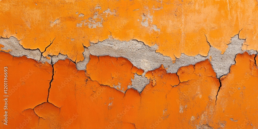 Poster cracked orange concrete wall texture showcasing vibrant orange and gray elements with varying patter