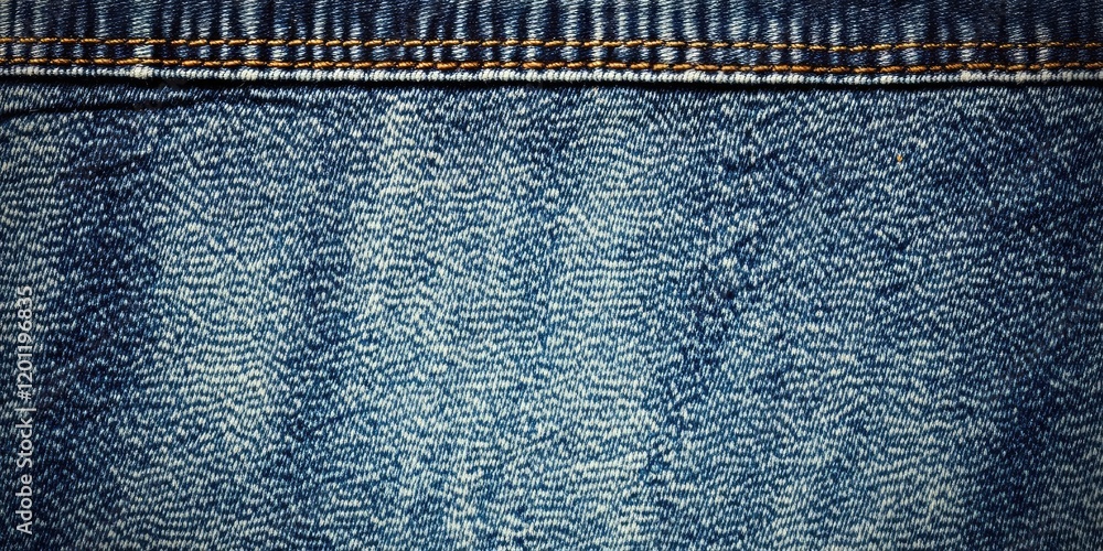 Poster blue denim texture background featuring a subtle gradient with diagonal weaving patterns and orange 