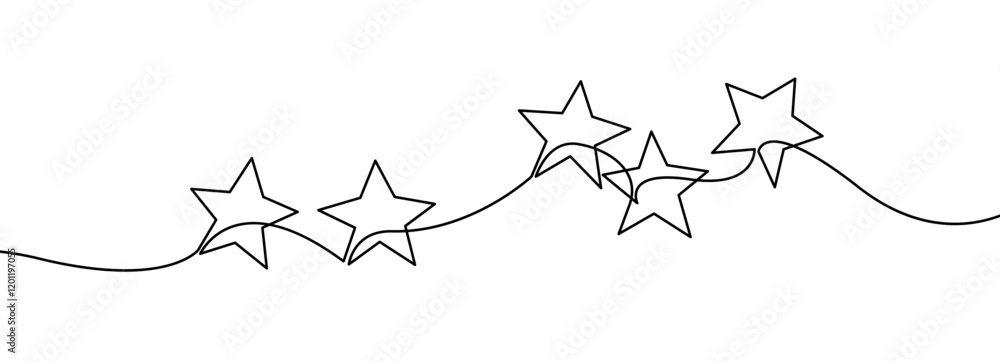 Poster continuous line drawing of star group. holiday symbol continuous one line drawing of stars vector si