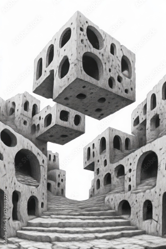 Poster geometric structures in abstract art surreal landscape digital design creative visualization eye-lev