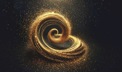 A dynamic and energetic image of a golden spiral, exploding with light and movement.