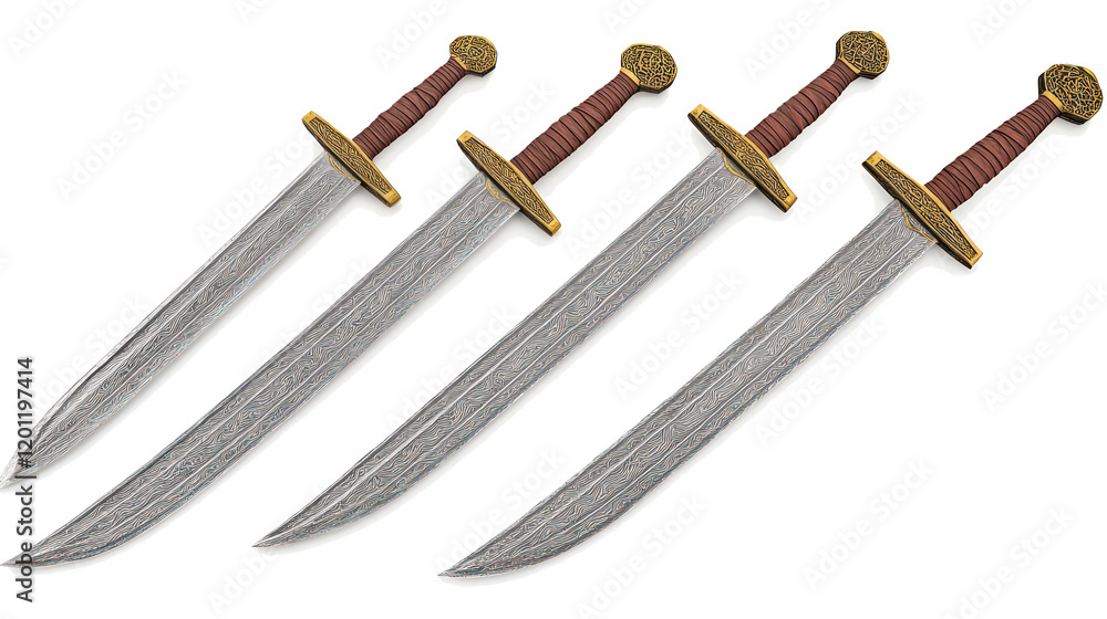 Poster medieval swords displayed on clear background generative ai