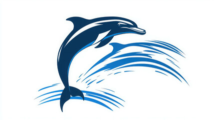 Naklejka premium Dolphins Leaping Gracefully Out of the Ocean Against a Vibrant Blue Background