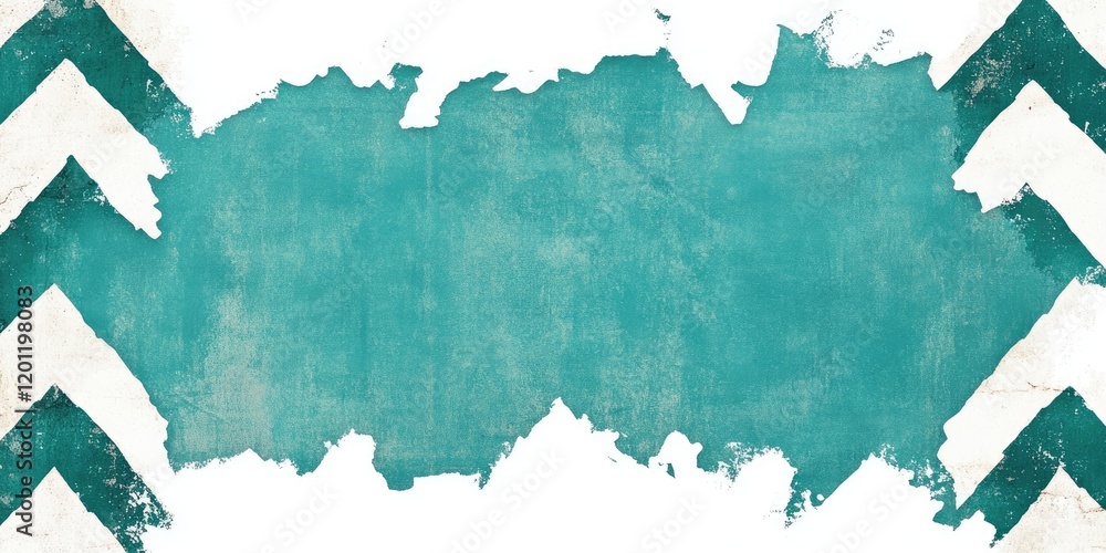 Poster teal and white zigzag chevron frame with torn edges featuring a central blank space for text set aga