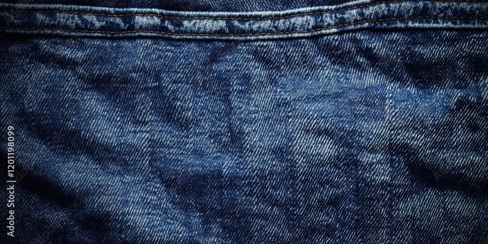 Poster textured close-up of deep blue denim fabric showcasing intricate patterns and variations in color wi