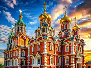 Fototapeta na wymiar July Sunlight on Stroganov Church, Nizhny Novgorod, Russia - Architectural Detail