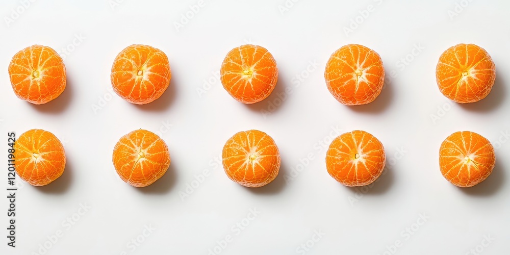 Poster bright tangerines arranged in two horizontal rows on a clean white backdrop showcasing vibrant orang