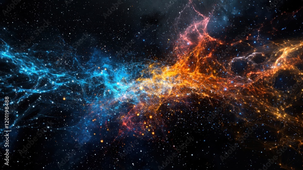 Poster dynamic flow of digital data streams through space abstract visualization cosmic environment colorfu