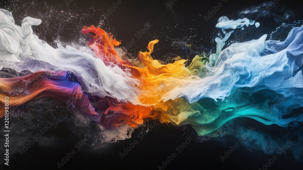 Poster dynamic streams of colorful digital data flowing through abstract space conceptual visualization of 