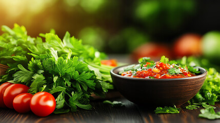 Vietnamese Nuoc Cham dipping sauce, styled with fresh herbs and vegetables in a vibrant dining scene, [Southeast Asian condiments, cultural vibrancy]