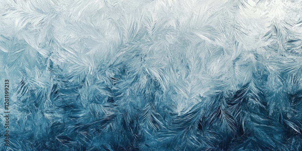 Poster frozen glass texture featuring intricate white and icy blue patterns with a gradient effect creating