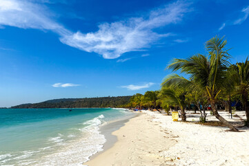 Pristine White Sand Beaches on Koh Rong Island, Cambodia. Escape to the untouched beauty of Koh Rong Island, Cambodia, where pristine white sand beaches meet crystal-clear turquoise waters. 
