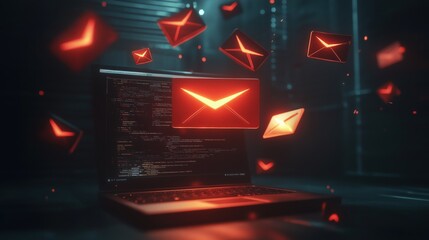 Floating emails represent cybersecurity threats visually.