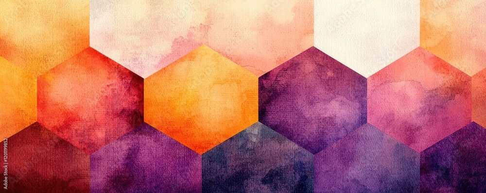 Poster hexagonal watercolor concept. colorful hexagonal shapes create a vibrant abstract background design.