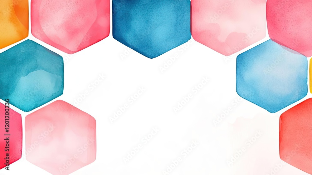 Poster hexagonal watercolor concept. colorful hexagonal shapes create a vibrant border for creative design 