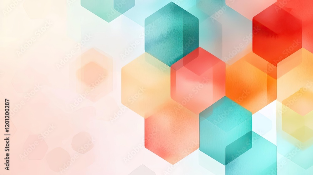 Poster hexagonal watercolor concept. colorful abstract hexagonal shapes create a vibrant geometric backgrou