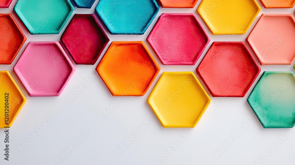 Poster hexagonal watercolor concept. colorful hexagonal patterns create an artistic backdrop for creative p