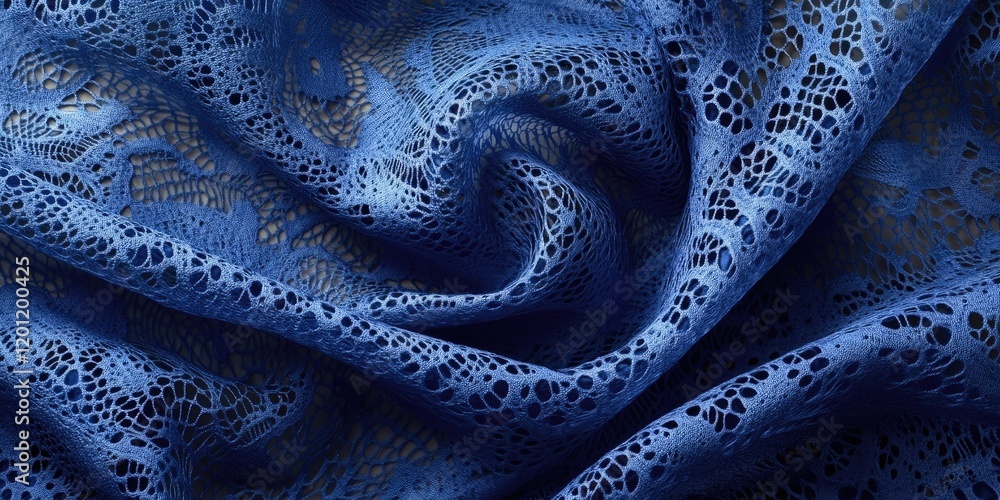 Aufkleber Delicate blue lace fabric texture with intricate patterns and elegant draping, softly arranged for an exquisite background and design focus.
