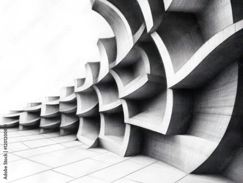 Poster dynamic architectural design modern building art installation minimalist environment side view creat