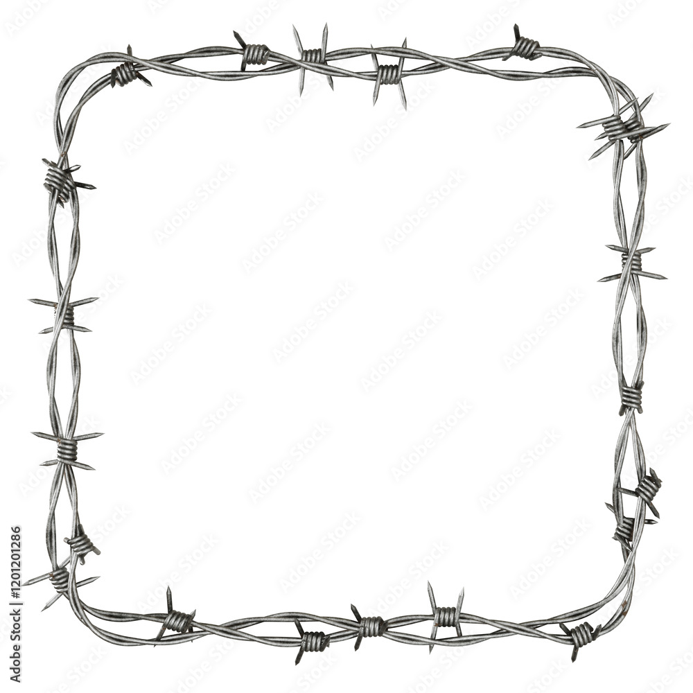 Poster 3d rendered frame: a high-quality 3d render of a square frame made from barbed wire.
