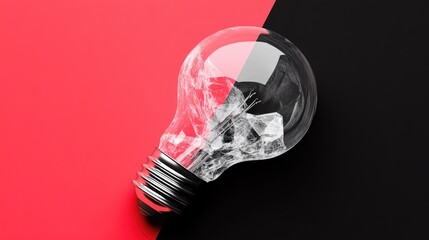 A glowing crystal light bulb with vibrant reflections on a bold red and black gradient background, emphasizing modernity