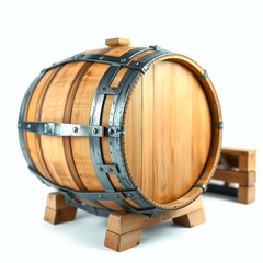 A whiskey barrel with thick metal hoops and natural wood. Generative AI