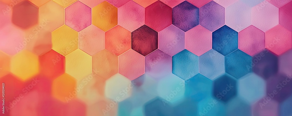 Aufkleber hexagonal watercolor concept. vibrant hexagonal pattern in a spectrum of colors, ideal for creative 