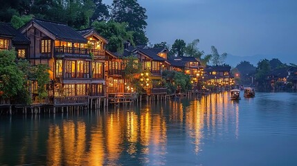 Naklejka premium fenghuang ancient town at dusk china landscape