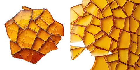 Abstract broken glass mosaic background with warm amber orange and translucent shattered fragments creating a captivating geometric pattern design  Creative modern and minimalist digital art texture