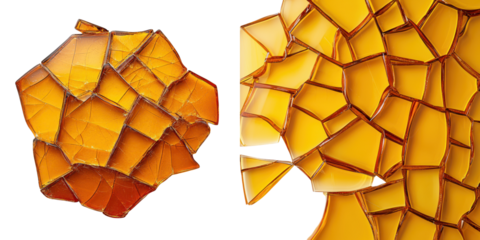 Abstract broken glass mosaic background with warm amber orange and translucent shattered fragments creating a captivating geometric pattern design  Creative modern and minimalist digital art texture