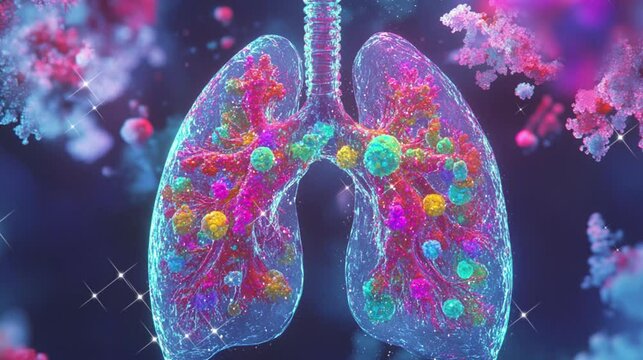 Human's lung with colorful cell in dark background, World Lungs Day.
