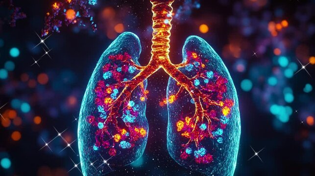 Human's lung with colorful cell in dark background, World Lungs Day.