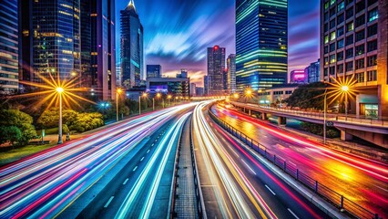 Fototapeta premium Long Exposure City Lights Streaks - Urban Night Photography