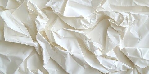 Obraz premium Crinkled white paper background in soft light tones with abstract textures and folds creating a subtle and elegant visual effect
