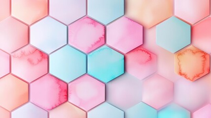 Hexagonal watercolor concept. A vibrant hexagonal pattern with pastel colors creating a modern design aesthetic.