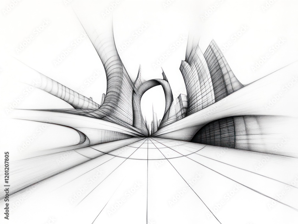 Aufkleber futuristic cityscape design abstract art digital rendering minimalistic style perspective view imagi