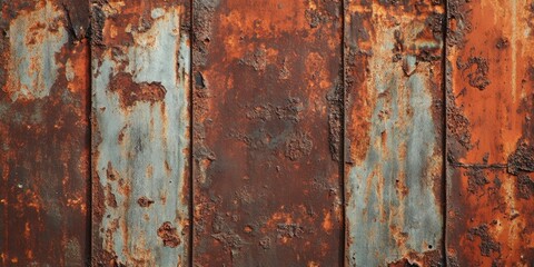 Rusty grunge metal backdrop showcasing aged blue and orange textures with deep rust patterns in...